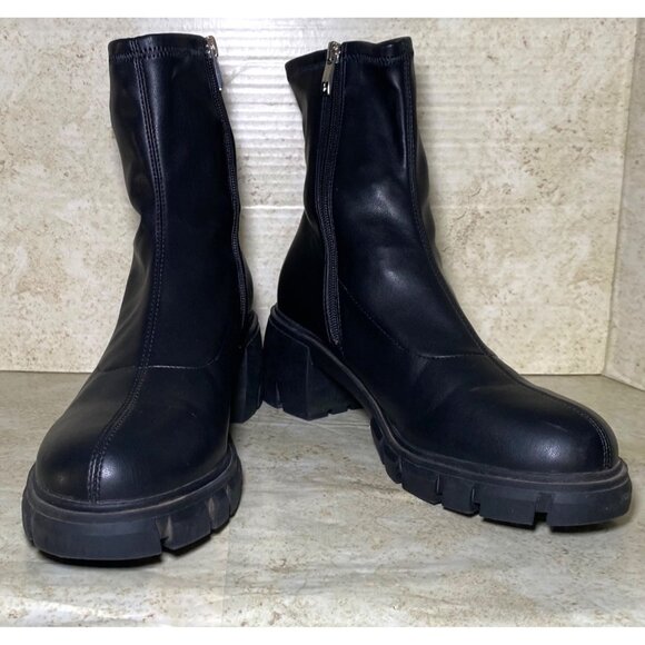 Steven Shoes - Steven Black Chunky Platform Ankle Boots Side Zipper Lug Sole Combat Boots Goth
